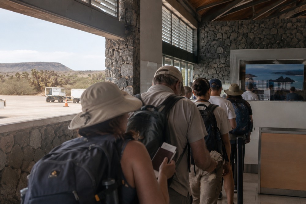 Late morning at the arrival hall of Seymour Airport on Baltra, Galapagos Islands